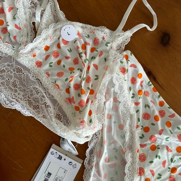 NWT! Monki Lace Edge Oranges Print Bralette & Underwear Set - Picture 4 of 9